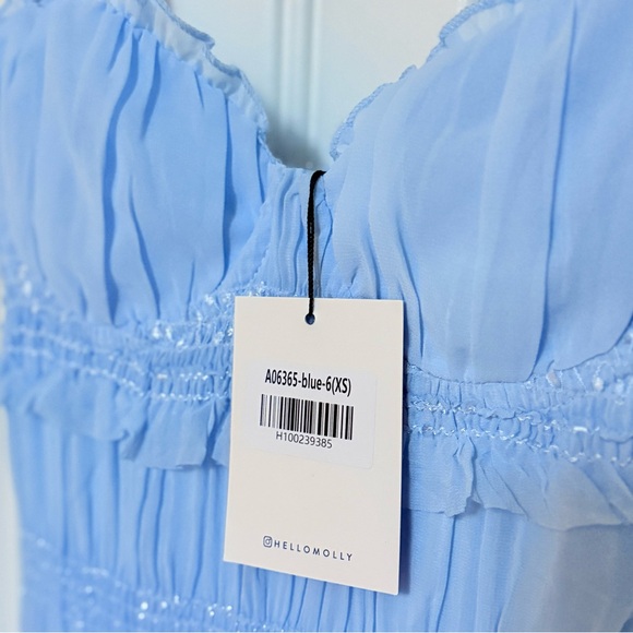 Hello Molly Sky Blue Smocked Dress UNIQUE TOUCH MINI DRESS BLUE xs - Picture 6 of 11